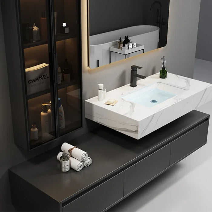 Customized Rock Panel Bathroom Cabinet Minimalist Modern Vanity Toilet Storage  Sink