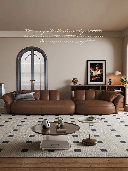 Living Room Home Creative Small Apartment Straight Row Brown Color Big Sitting Deep Petal Sofa