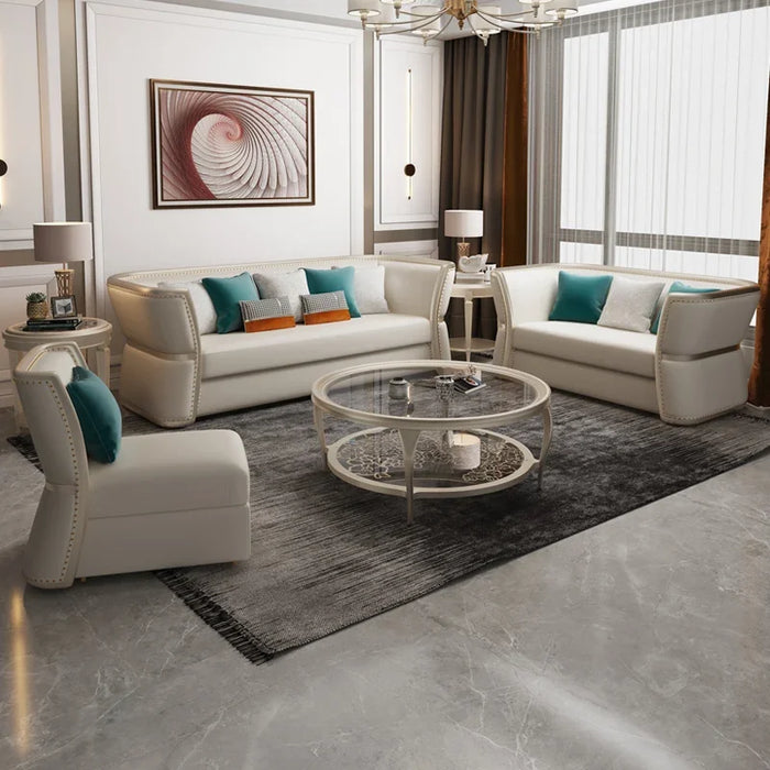 American light luxury leather solid wood sofa combination living room size high-end villa three person luxury furniture