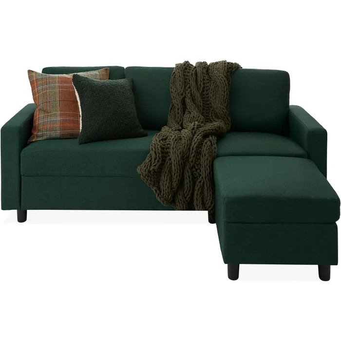 Best Choice Products Upholstered Sectional Sofa for Home, Apartment, Dorm, 3-Seat, L-Shape Design, Reversible Ottoman Bench