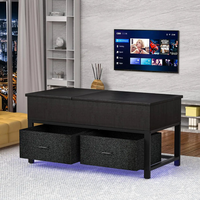 Hasipu Lift Top Coffee Table with Storage for Living Room LED Furniture 39.4",Modern Square Center Tables with USB Charging