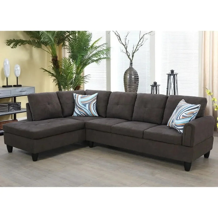 Living Room Convertible Sectional Sofa, Dark Brown, Modern L-Shaped Couch Sofas