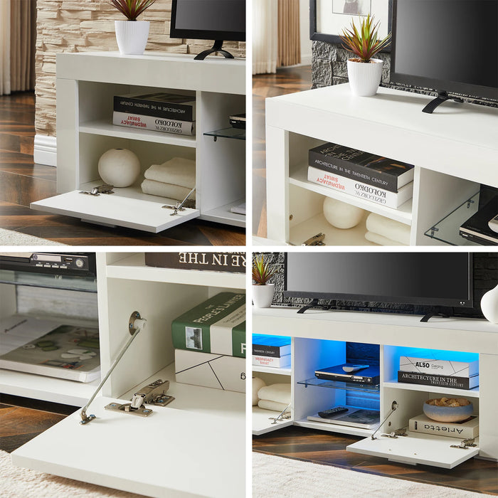 TV Stand with LED Lights and 2 Large Storage Drawer,High Glossy TV Cabinet For  Living Room or Bedroom Furniture