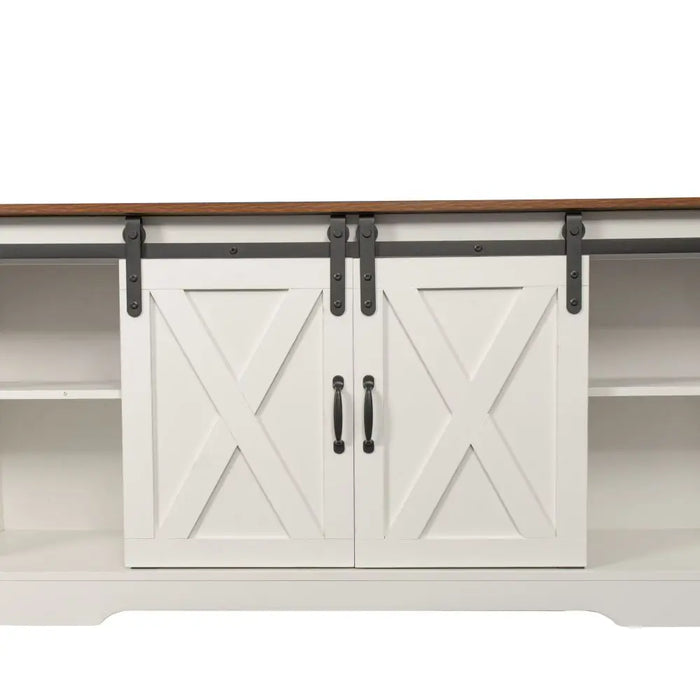 TV Stand Sliding Barn Door Modern&Farmhouse Wood Entertainment Center, Storage Cabinet Table Living Room with Adjustable Shelves