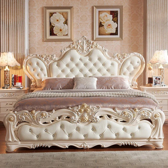Queen Nordic Luxury Bed Under Storage King Modern Bedroom Bed Wood Genuine Leather Letto Matrimoniale Multifunzione Furniture