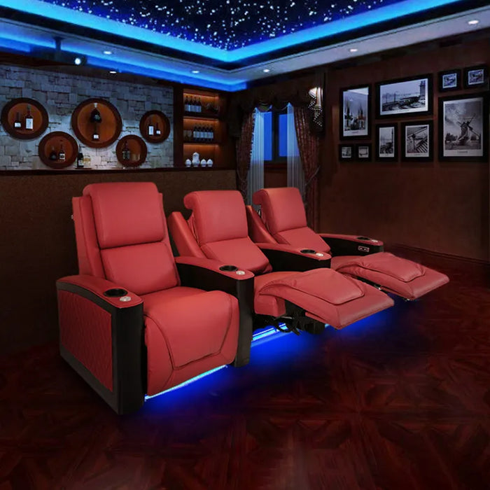 Private Home Cinema Video Room Electric Sofa Three Person Genuine Leather Movie Hall VIP Intelligent Viewing Chair