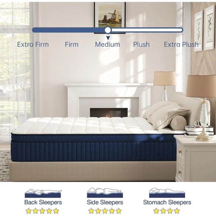 12" Mattress King Size, Ultimate Motion Isolation with Gel Memory Foam and Pocket Springs, Medium Firmness Mattress