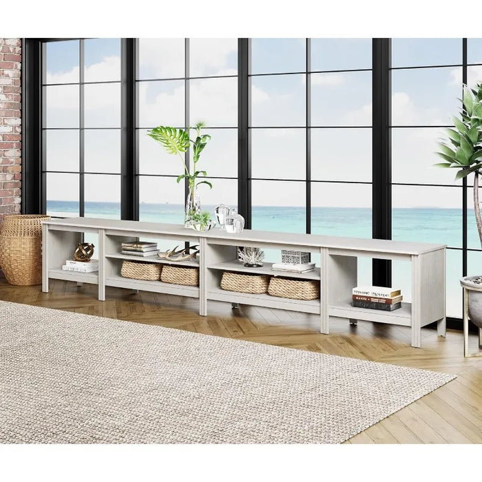 WAMPAT TV Stand for 100 Inch TV, Wood Entertainment Center for 95 90 85 inch TV Console Table with 6 Cubby Storage
