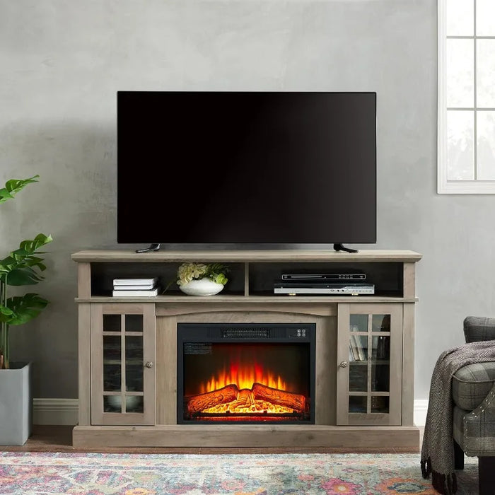 TV Stand with 24.5'' Fireplace 58'' Modern Media Entertainment Center with Farmhouse Wooden Door Storage Cabinet for Living Room