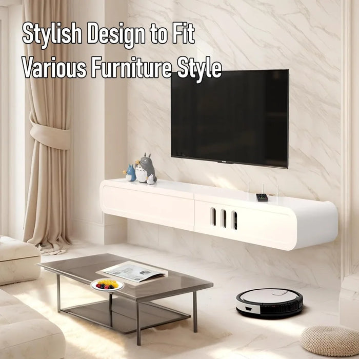 52'' High Gloss Wall Mounted TV Cabinet, Floating TV Shelves，Modern Entertainment Media Console Center Large Storage TV Bench
