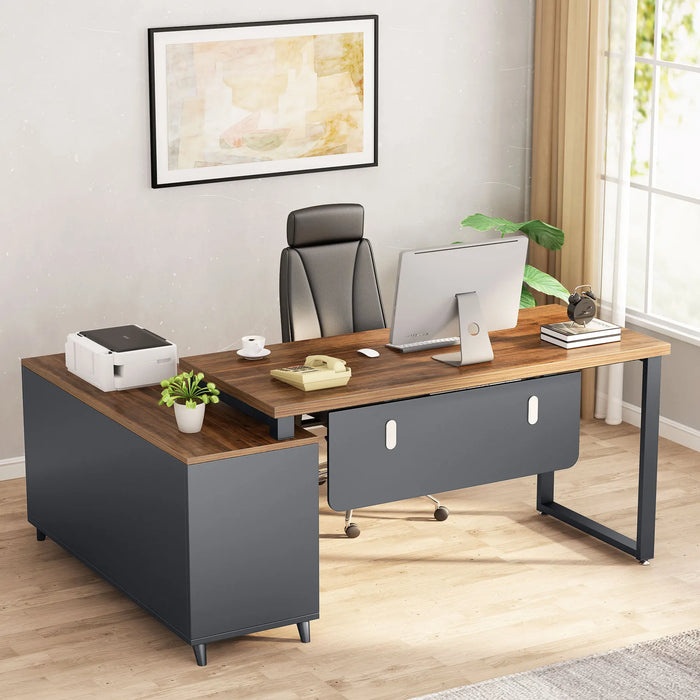Tribesigns L Shaped Desk with File Drawer, 55 Inch Executive Office Desk with Cabinet Storage Shelves, L Shaped Computer Deske