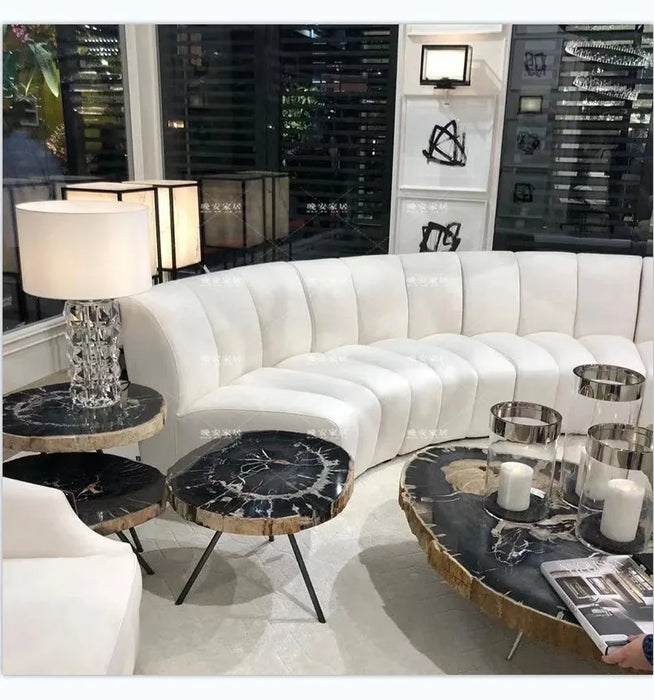 Customized: Custom Nordic semi-circular arc round fan-shaped lambswool modular sofa, large shopping mall reception Internet cele