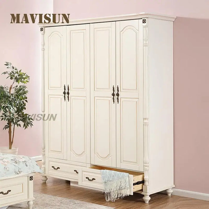 Modern Minimalist Solid Wood Wardrobe Closet Spacious Storage Cabinet For Clothes European Style Bedroom 4-Door Furniture