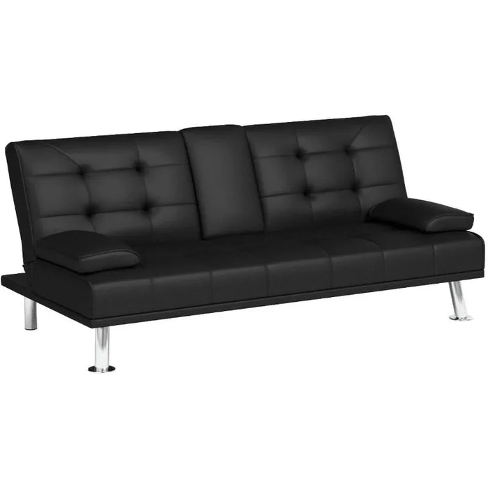 Flamaker Futon Sofa Bed Modern Faux Leather Couch, Convertible Folding Futon Couch Recliner Lounge for Living Room