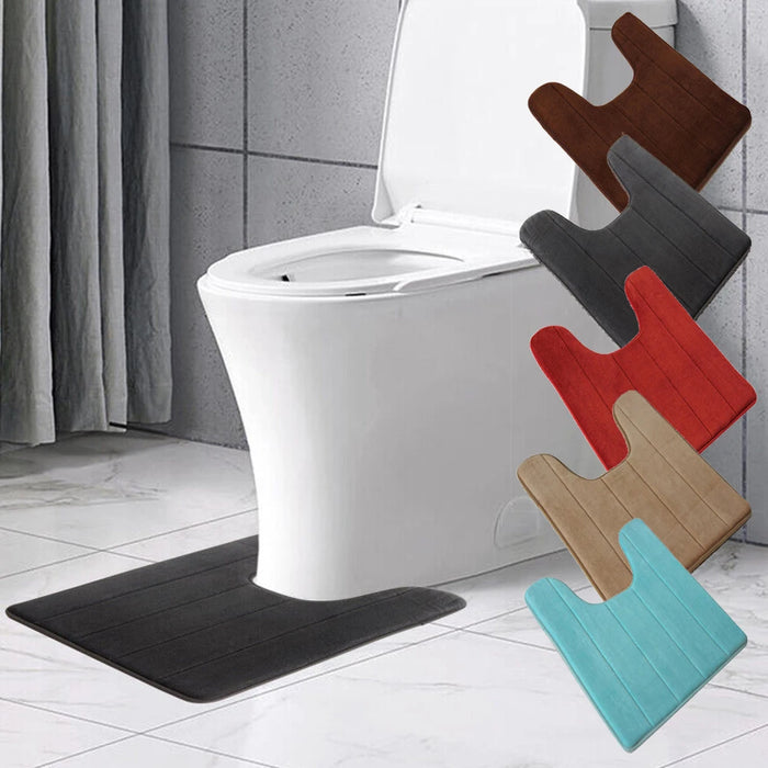 U-Shaped Toilet Mat Floor Mats Solid Winter Warm Coral Fleece Carpet Bathroom Anti-slip Mat Water Absorbent Rugs Bath Mats