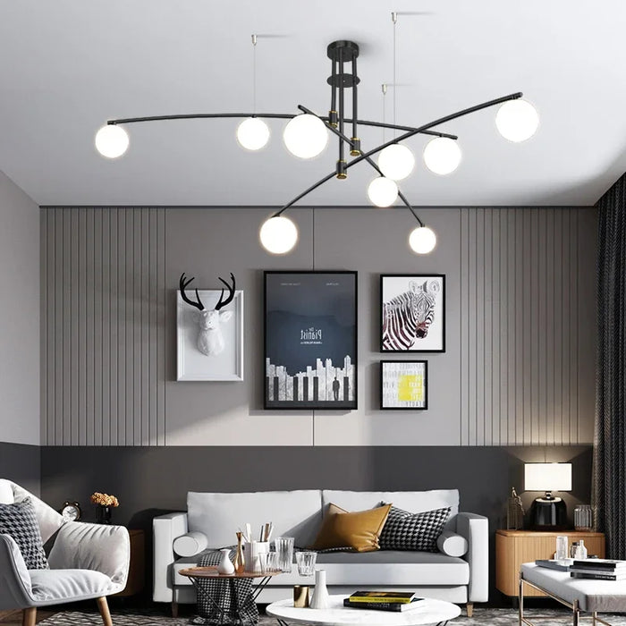 Nordic Modern Glass Ceiling Chandelier Black Gold Pendant Light for Living Room Bedroom G9 LED Iron Art Hanging Light Fixture