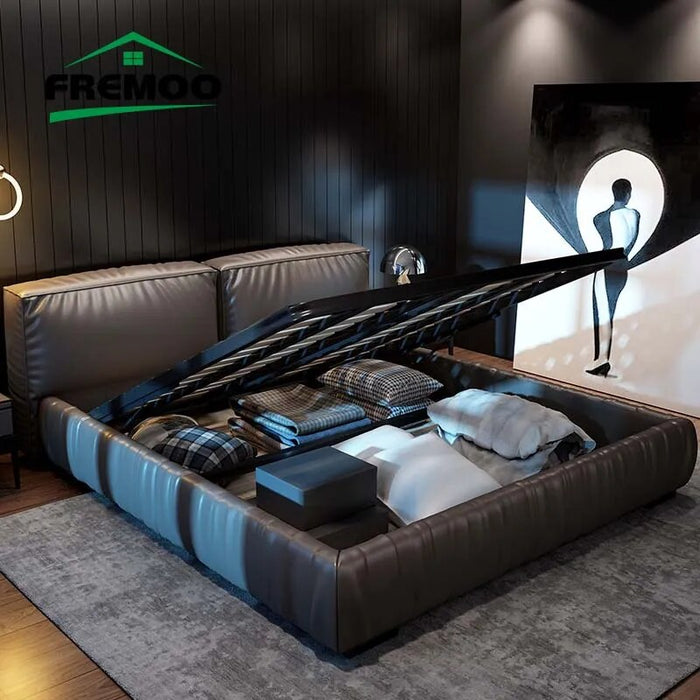 Modern Designer Tofu Block Bed High Quality Bedroom Home Furniture Leather King /Queen Size Double Bed