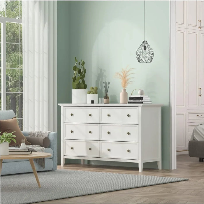 Dressers,6 𝑫𝒓𝒂𝒘𝒆𝒓𝒔 𝑾𝒉𝒊𝒕𝒆 𝑫𝒓𝒆𝒔𝒔𝒆𝒓, Dresser for Bedroom Room, Modern Solid Wood Chest of Drawers,Dressers