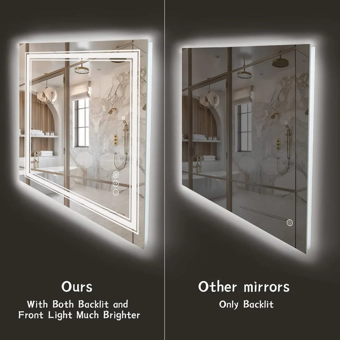 Bathroom Mirror, Wall Illuminated Makeup Mirror, Dimmable, Shatterproof, Anti Fog, Headlight+backlight Bathroom Mirror