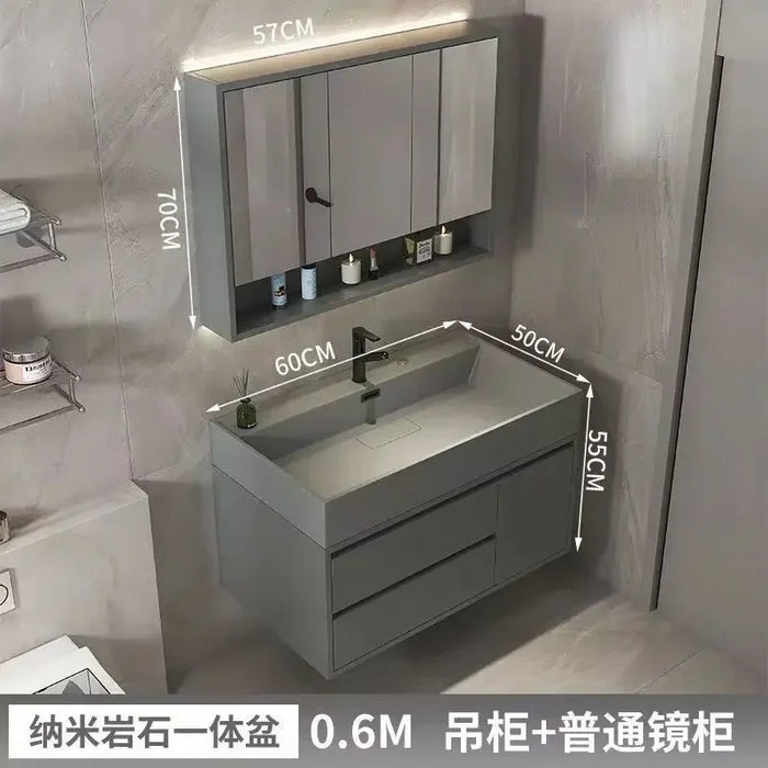 Light Luxury Nordic Bathroom Cabinet Floor Wall Slate Integrated Washbasin Bathroom Vanity Cabinet with Sink Bathroom Furniture