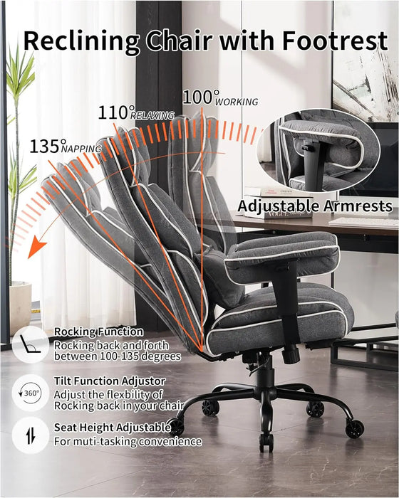 Efomao Fabric Office Chair, Big and Tall Office Chair 400 lb Weight Capacity, High Back Executive Office Chair with Foot Rest,