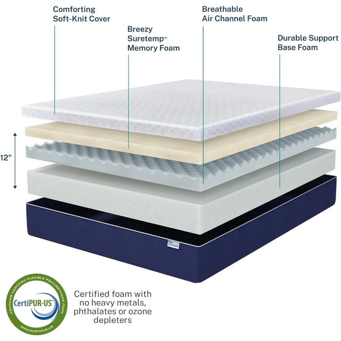 Shiloh 12 Inch Memory Foam Mattress, Queen Size, Bed in a Box, Cradling Medium Support