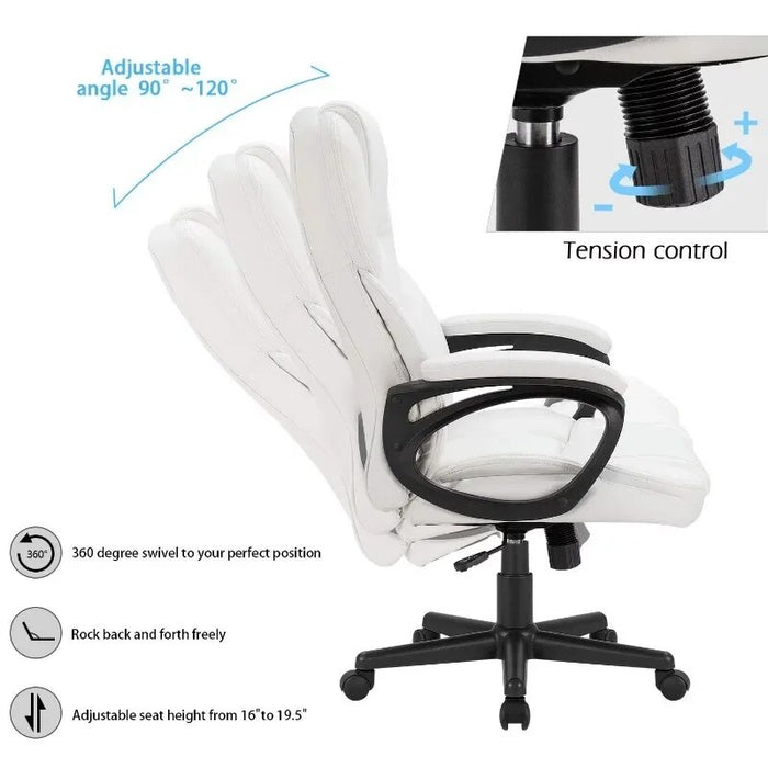 Lacoo Faux Leather High-Back Executive Office Chair with Lumbar Support, White