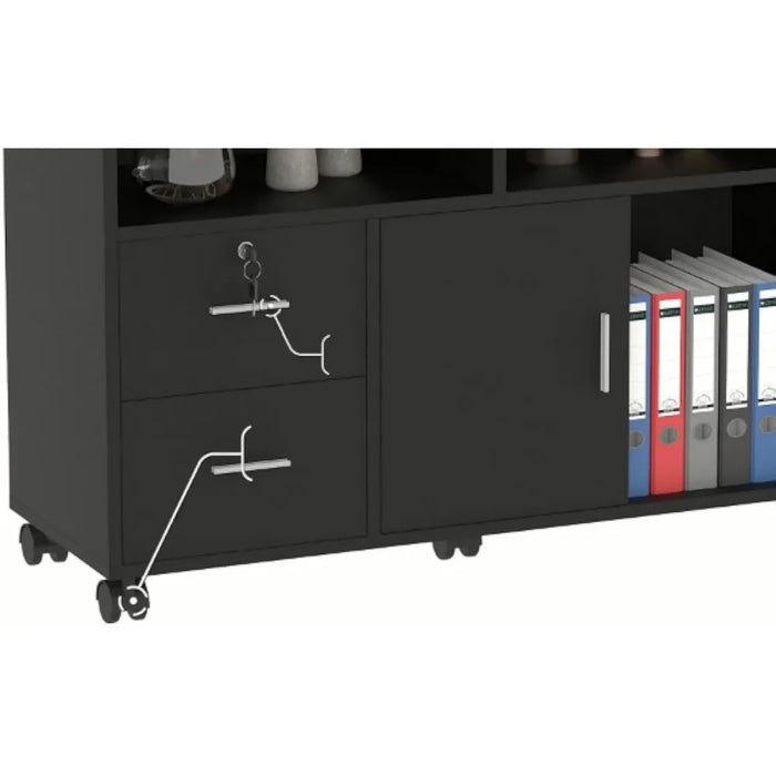 2023 New Wood Lateral File Cabinet, 2 Drawer Mobile Storage Cabinet Printer Stand with Open Storage Shelves for Home Office