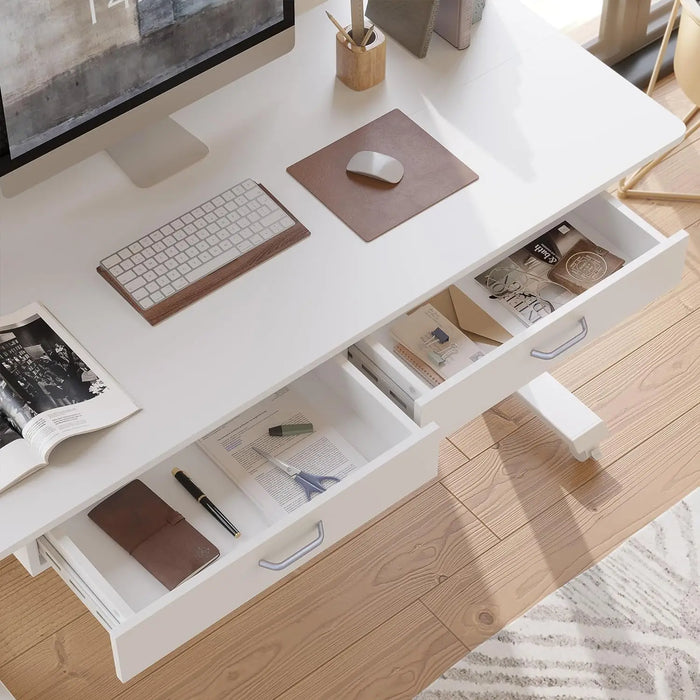 Adjustable Height Electric Standing Desk with Double Drawer, 55 x 24 Inches Stand Up Home Office Desk with Splice Tabletop