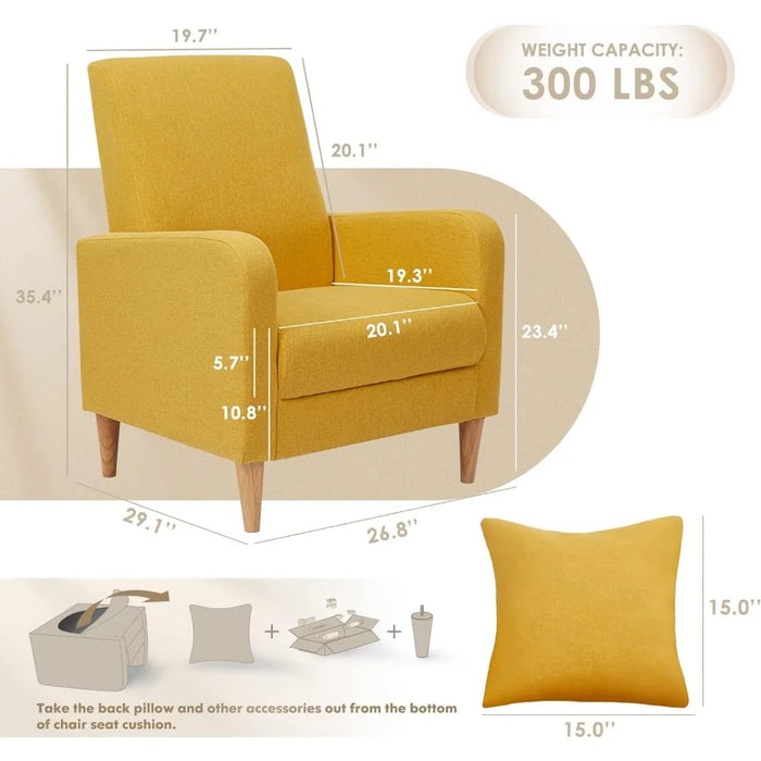Modern Upholstered Accent Chair Armchair With Pillow Living Room Armchairs Single Comfy Recliner Interior Furniture Home