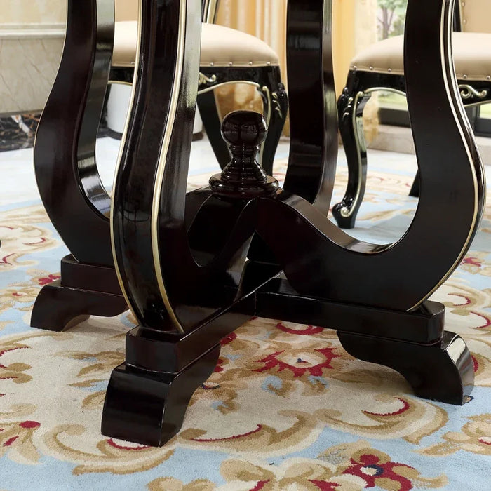 Marble dining table round table and chair combination dining table ebony household European solid wood