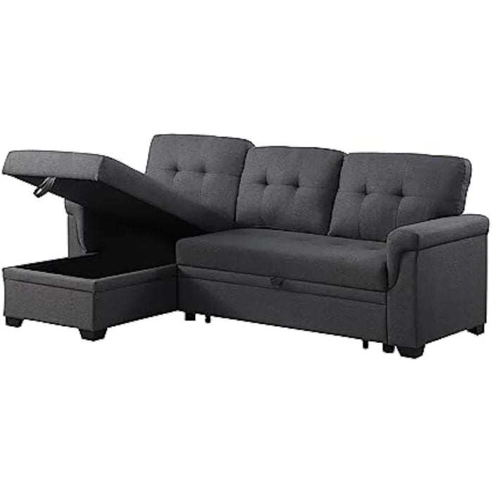 84'' L-Shape Convertible Sleeper Sectional Sofa Living Room Sofas for Home Apartment Dark Gray-1 Bed Furniture