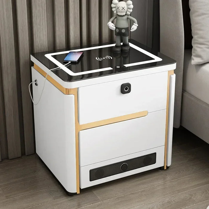 Smart Nightstands Luxury Modern Baking Paint Multifunctional Bedside Table Creative LED Lights Wireless Charging Furniture WKNS