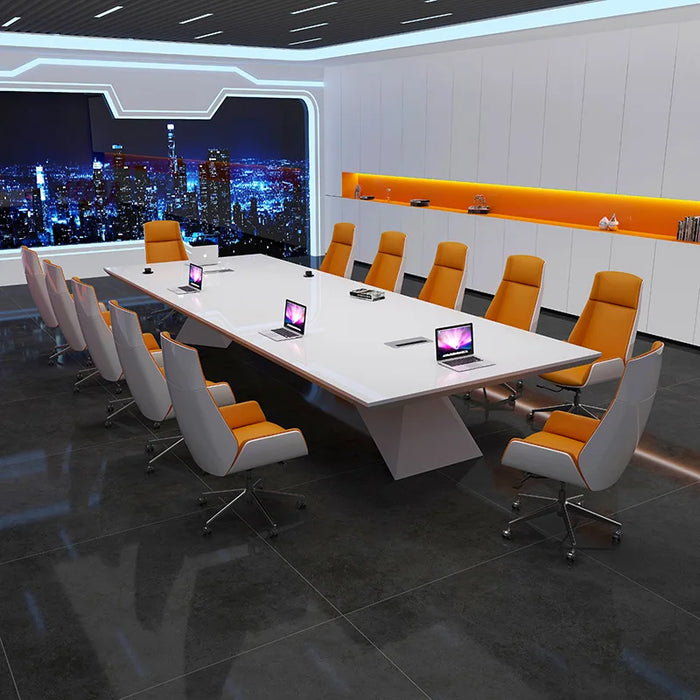 Large and small conference table Long white paint simple modern rectangular fashion creative office negotiating table and chair