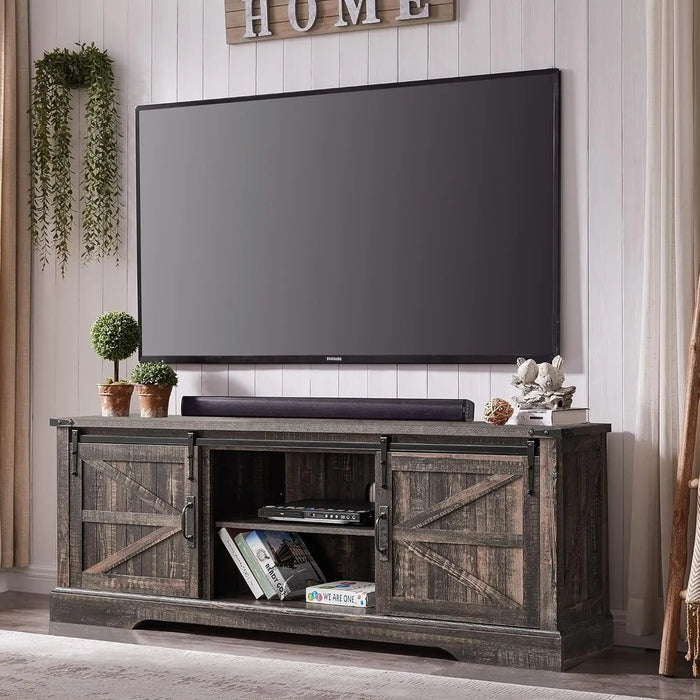OKD Farmhouse TV Stand for 75 Inch TV with Sliding Barn Door, Rustic Wood Entertainment Center Large Media Console Cabinet