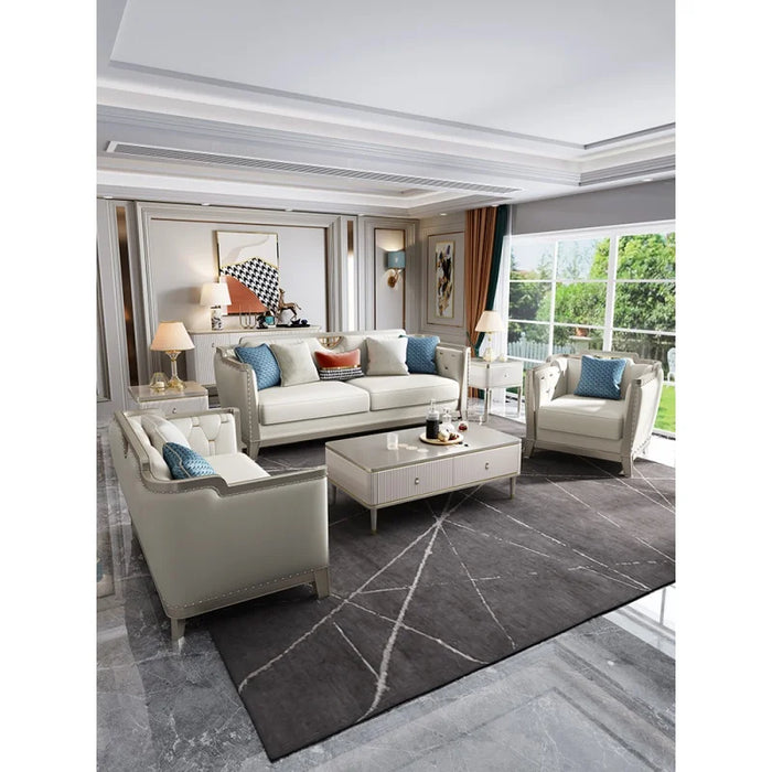 American solid wood sofa living room modern light luxury high-end luxury retro leather French combination simple villa furniture