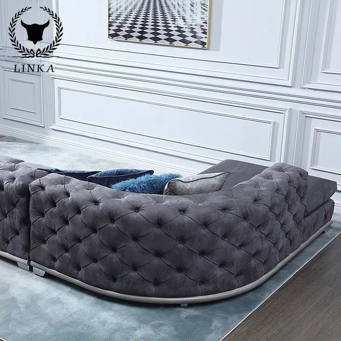 American light luxury solid wood cloth sofa living room European large family senior gray corner sofa furniture