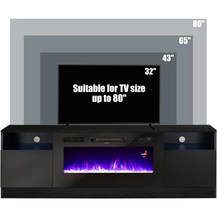 Amerlife Fireplace TV Stand with 36" Electric Fireplace, LED Light Entertainment Center, for TVs Up to 80", 70 inches, Black