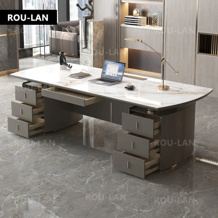 Light Luxury Glossy Rock Panel Office Desk And Chairs Baked Lacquer Boss Desk Simple Modern Writing Desk President Desk