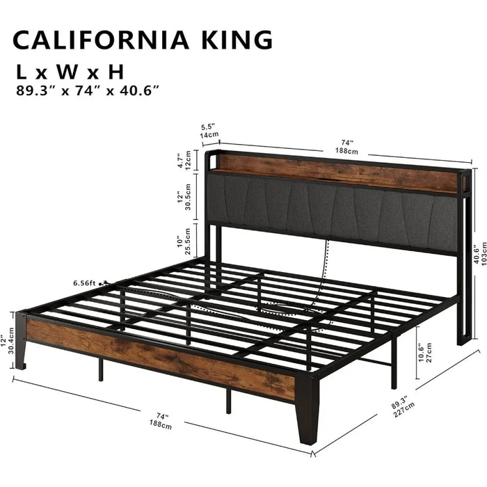 Bed Frames with Storage and Charging Station, Solid and Stable, Noise Free King Size Bed Frames