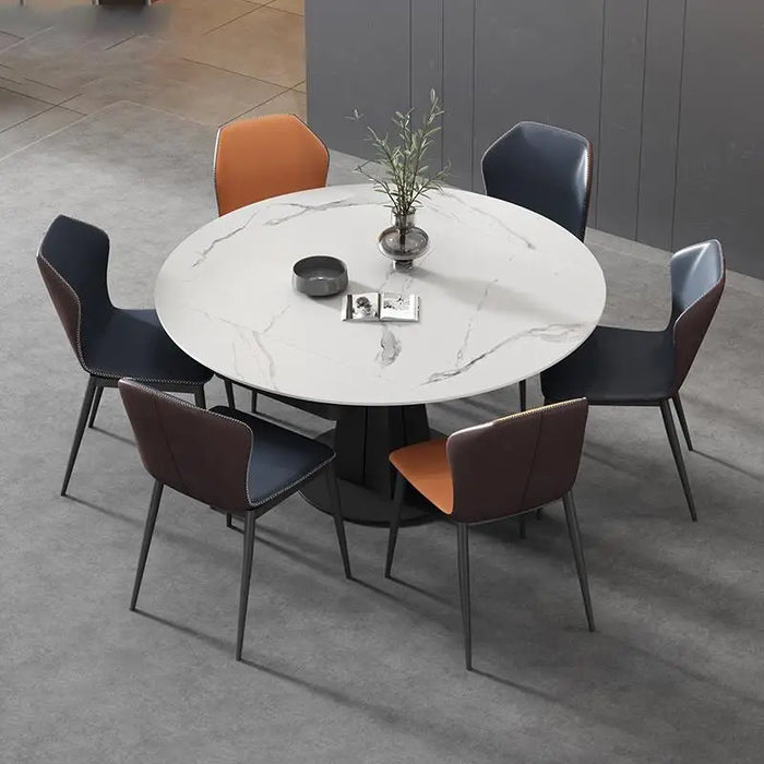 Luxury High-End Custom Natural Marble Modern Minimalist Stone Round Table Dining Tables And Chairs Set For Home Furniture