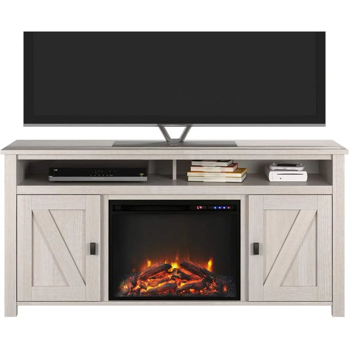 TV cabinet, electric fireplace TV console, suitable for TVs under 60 inches, ivory pine, living room storage bracket