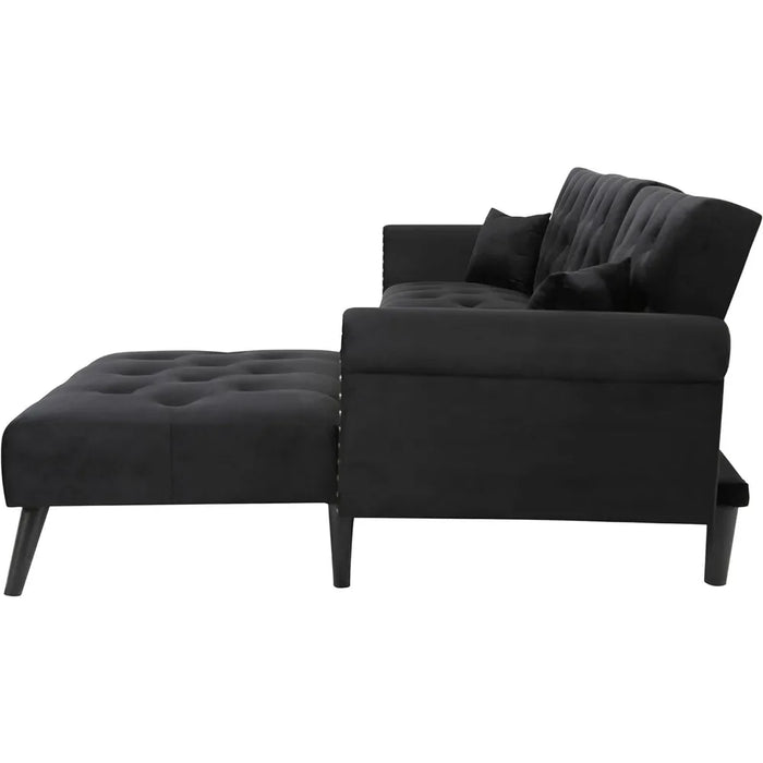 Velvet Convertible Sleeper Puffs Sofa Living Room Sofas Button Tufted Sectional Futon Sofa Bed Black Air Single Modern Furniture