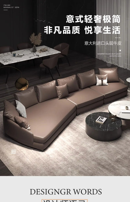 Italian Minimalist Curved Leather Sofa Light Luxury Special-Shaped Corner Living Room Art-Sofa Combination
