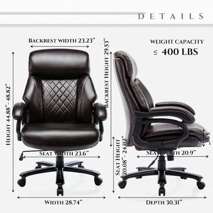 Big and Tall Office Chair 400lbs-Heavy Duty Executive Desk Chair  Extra Wide Seat, High Back Ergonomic Leather Computer Chair