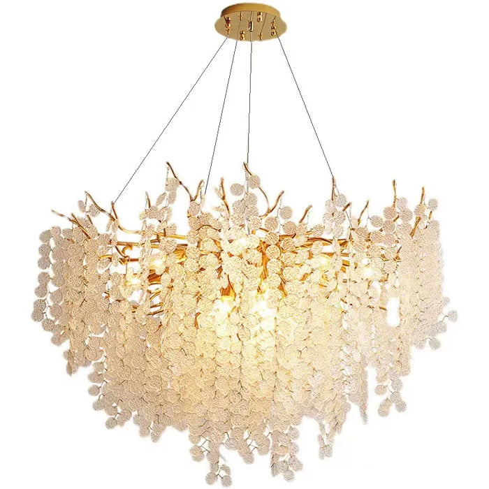 Modern Luxury Leaf Chandelier Lighting Gold Hanging Light Glass Interior Home Decoration Chandelier Living Room, Dining Table