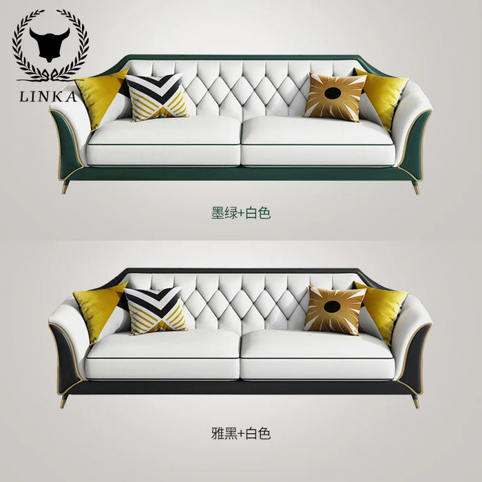 Light luxury furniture American  modern minimalist living room leather sofa combination