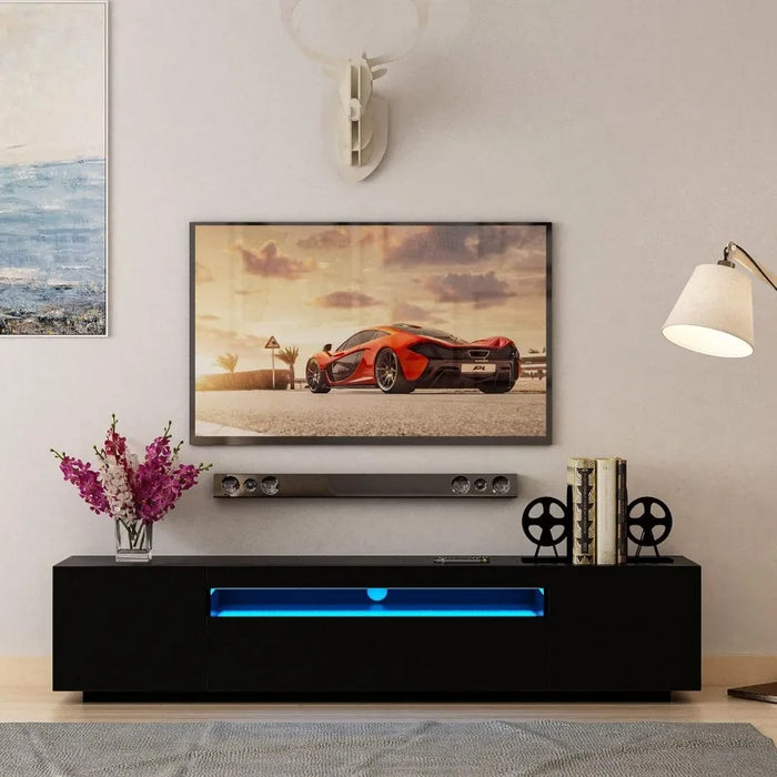 LED TV Stand for 70/75/80/85 Inch TV, Black TV Stand Entertainment Center with Storage and Open Shelf, TV Console Table