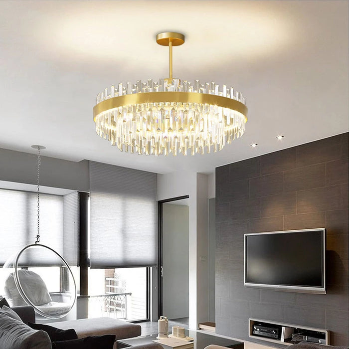 Modern Luxury Crystal Chandelier Gold Light Living Room LED Lamp Simple Household Round/Rectangular Dining Decorative