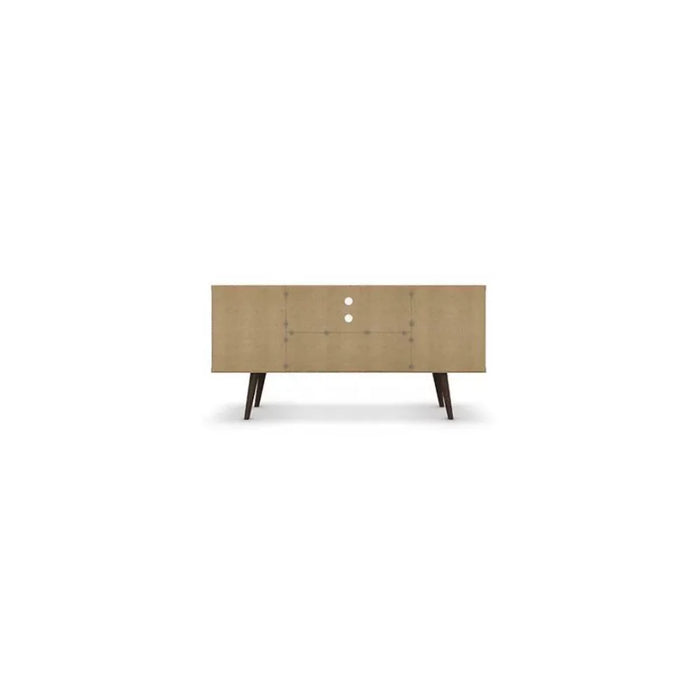 BOUSSAC 53.14" Mid Century - Modern TV Stand with 5 Shelves and 1 Door with Solid Wood Legs, White
